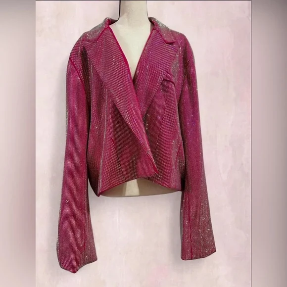 NWT AKIRA- CENTER OF ATTENTION RHINESTONE BLAZER IN PINK - Picture 5 of 9